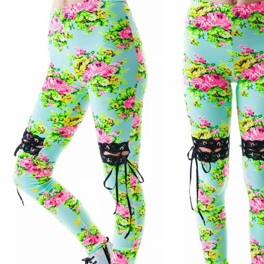 Lip Service 24 Hours Lace Up Floral Leggings Corset